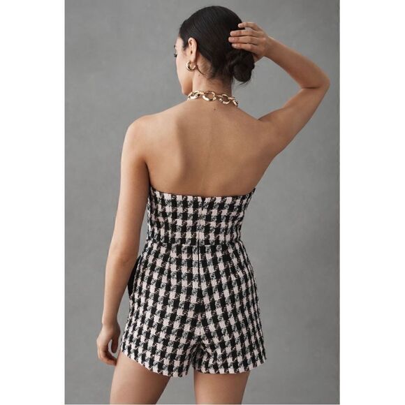 NEW Anthropologie Hutch Black, White & Pink Strapless Plaid Tweed Romper Size 10 - Picture 4 of 4